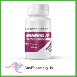 A 100-tablet pack of Sci-Pharma Dianabol 10mg, each tablet coated and clearly labeled. The pack is presented on a clean laboratory-style background, displaying product name, concentration, and batch information, suitable for educational or research use.