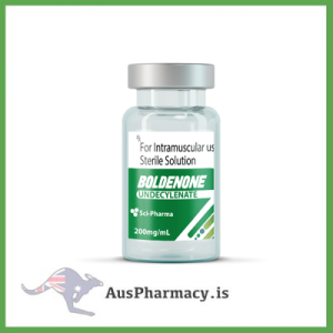 Educational image showing Sci-Pharma Equipoise 200 mg/ml vials beside a molecular diagram of boldenone undecylenate, used for teaching steroid ester design and hormonal receptor interaction in biomedical education.