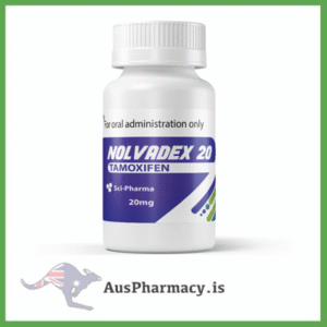 Educational image depicting Sci-Pharma Nolvadex 20 mg tablets beside a molecular diagram of tamoxifen citrate, used to illustrate receptor binding and endocrine system modulation in pharmaceutical studies.