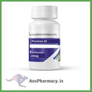 Sci-Pharma Proviron 25 mg – Educational Model for Androgen Pharmacology Educational depiction of Sci-Pharma Proviron 25 mg tablets, highlighting their role in teaching androgen receptor interaction, hormone regulation, and biochemical structure in pharmacological science.